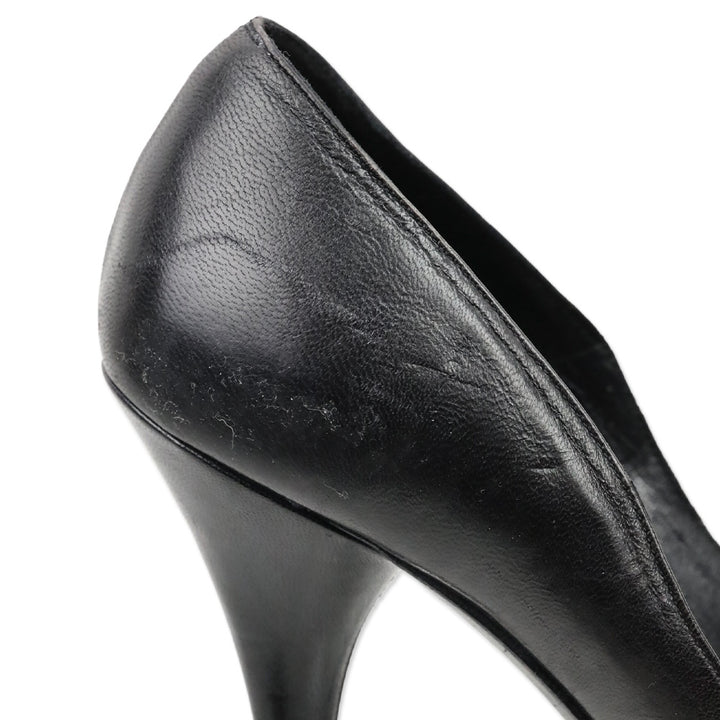 Chanel Black Leather Ribbed Toe Bow Accent Pumps