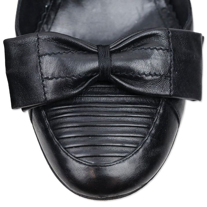 Chanel Black Leather Ribbed Toe Bow Accent Pumps