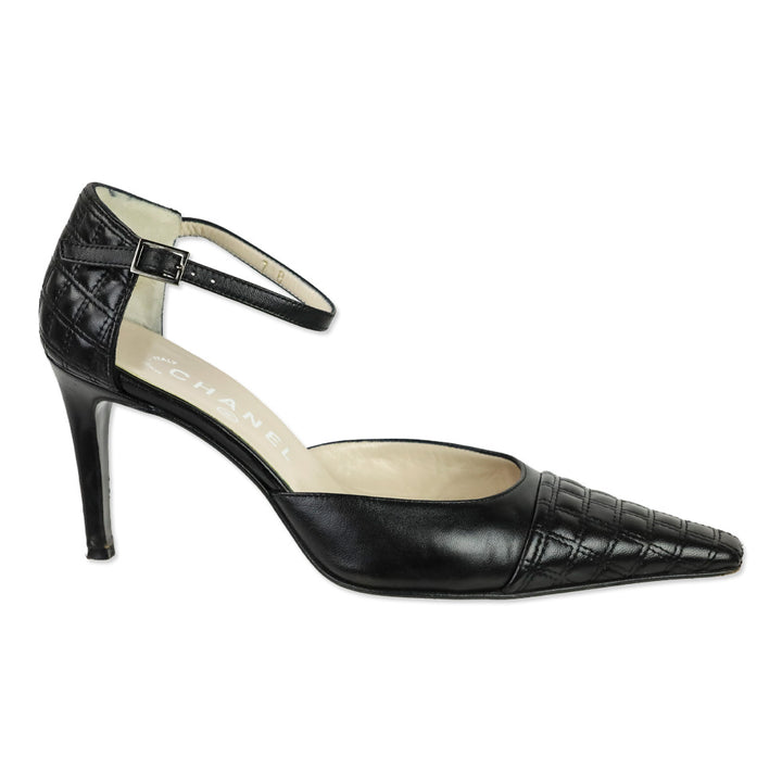 Chanel Black Square Quilted Leather Ankle-Strap D'Orsay Sandal