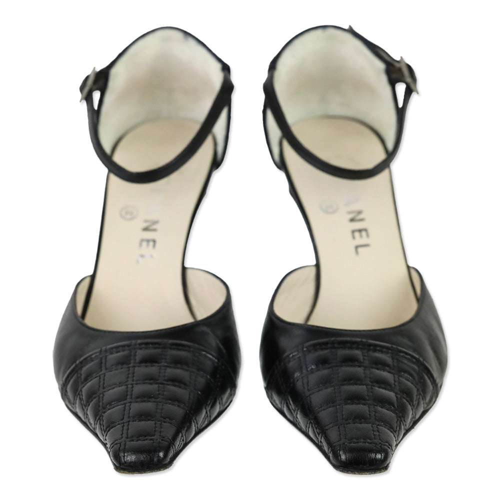 Chanel Black Square Quilted Leather Ankle-Strap D'Orsay Sandal