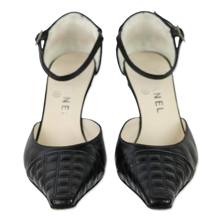 Chanel Black Square Quilted Leather Ankle-Strap D'Orsay Sandal