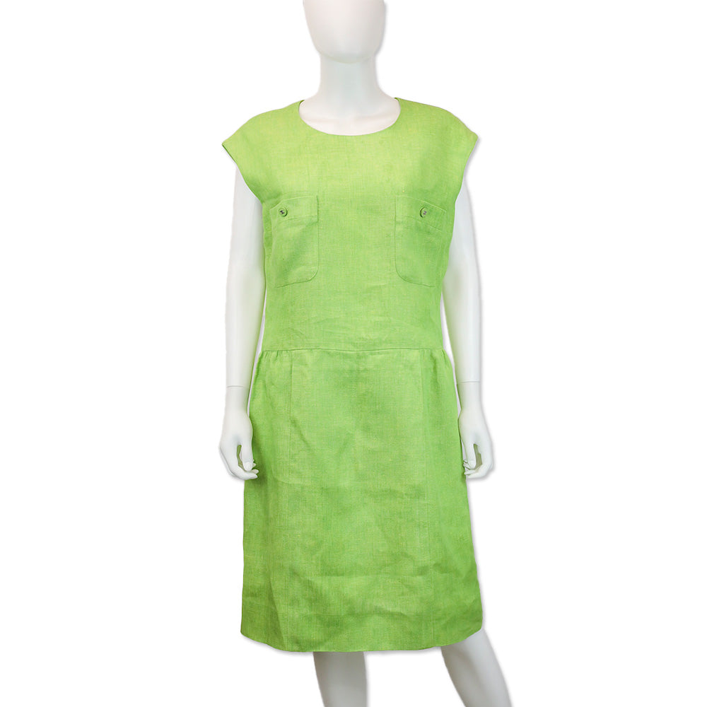 Chanel Green Linen Sleeveless Midi Dress | DBLTKE Luxury Consignment Boutique Chanel Green Linen Sleeveless Midi Dress | DBLTKE Luxury Consignment Boutique