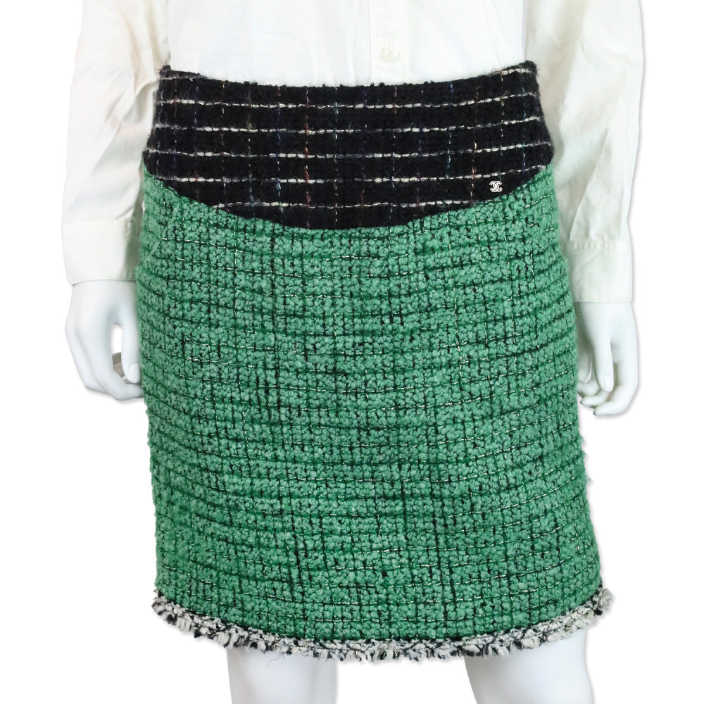 Chanel Green Tweed Midi Skirt