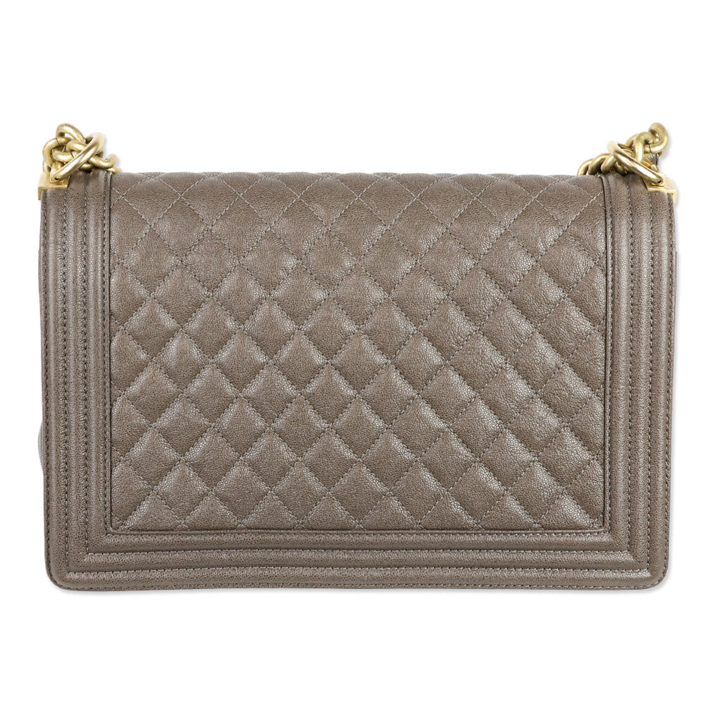 Chanel Taupe Caviar Leather Antique Gold Hardware New Medium Boy Bag