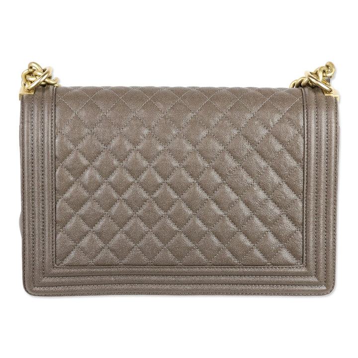 Chanel Taupe Caviar Leather Antique Gold Hardware New Medium Boy Bag