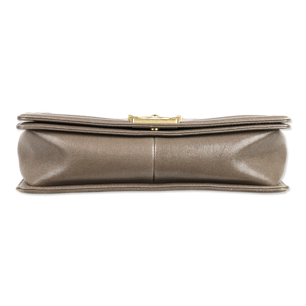 Chanel Taupe Caviar Leather Antique Gold Hardware New Medium Boy Bag