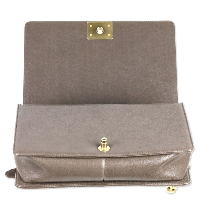 Chanel Taupe Caviar Leather Antique Gold Hardware New Medium Boy Bag