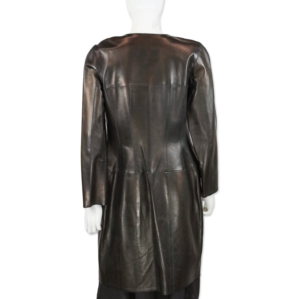 Chanel Vintage 1999 Metallic Bronze Leather Collarless Trench Coat