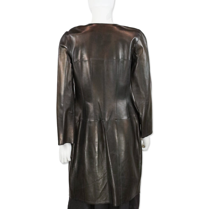 Chanel Vintage 1999 Metallic Bronze Leather Collarless Trench Coat