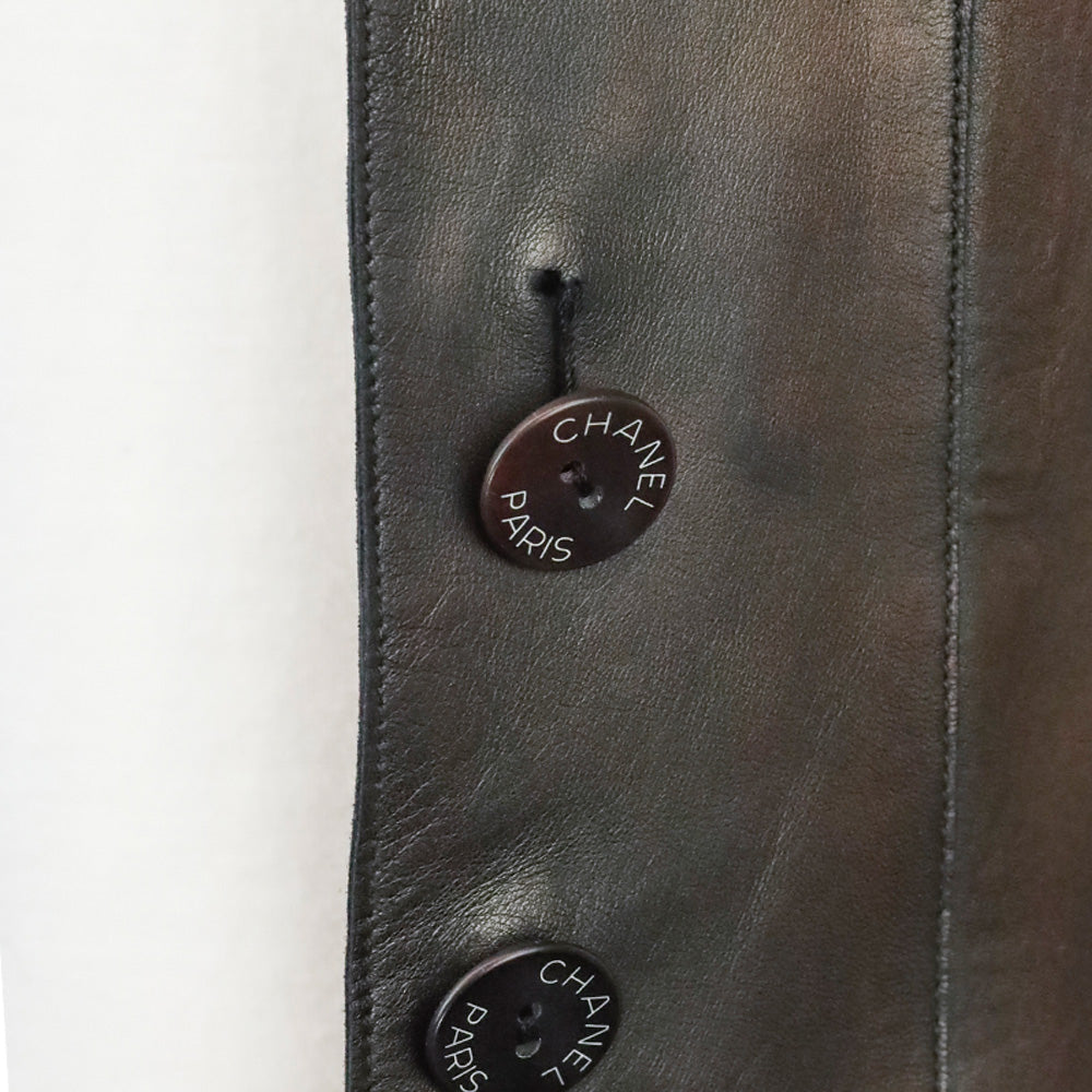 Chanel Vintage 1999 Metallic Bronze Leather Collarless Trench Coat