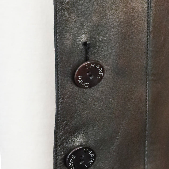 Chanel Vintage 1999 Metallic Bronze Leather Collarless Trench Coat