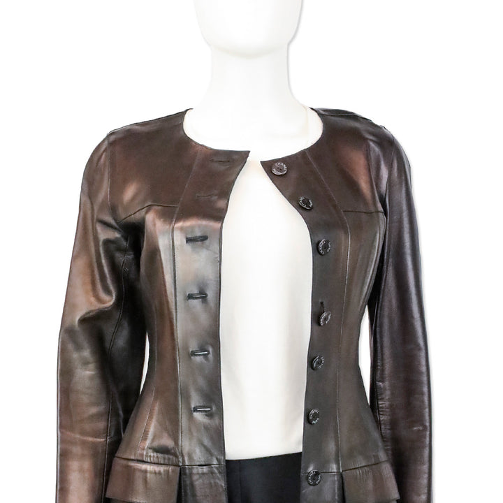 Chanel Vintage 1999 Metallic Bronze Leather Collarless Trench Coat