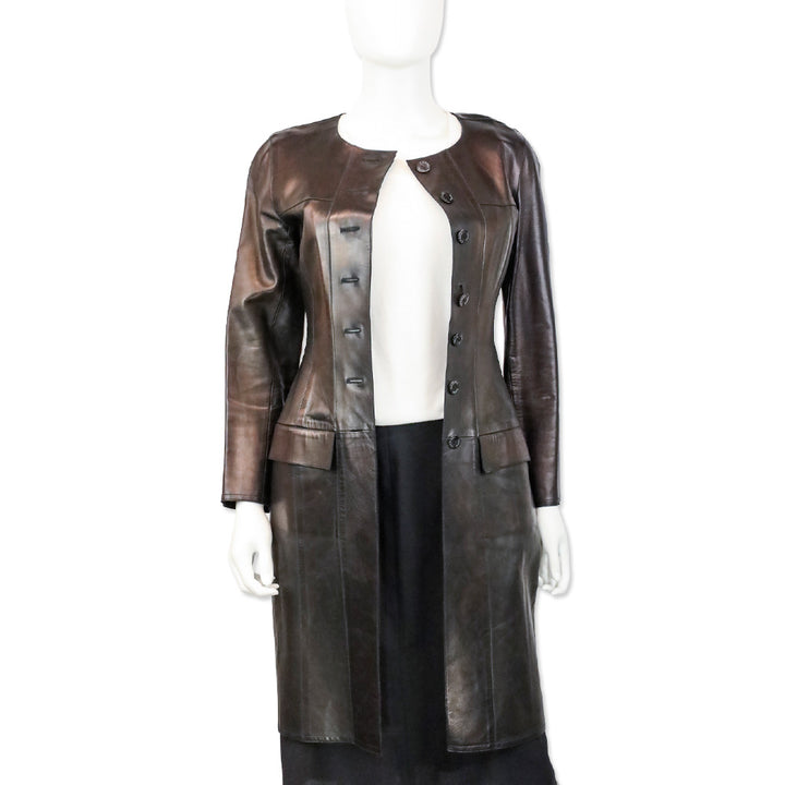 Chanel Vintage 1999 Metallic Bronze Leather Collarless Trench Coat
