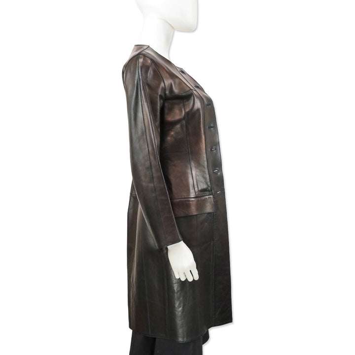 Chanel Vintage 1999 Metallic Bronze Leather Collarless Trench Coat