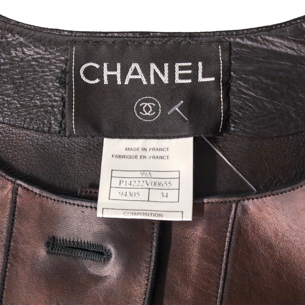 Chanel Vintage 1999 Metallic Bronze Leather Collarless Trench Coat