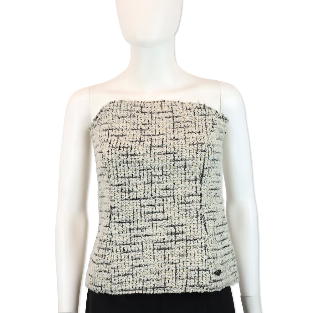Chanel White Tweed Sleeveless Bustier Top