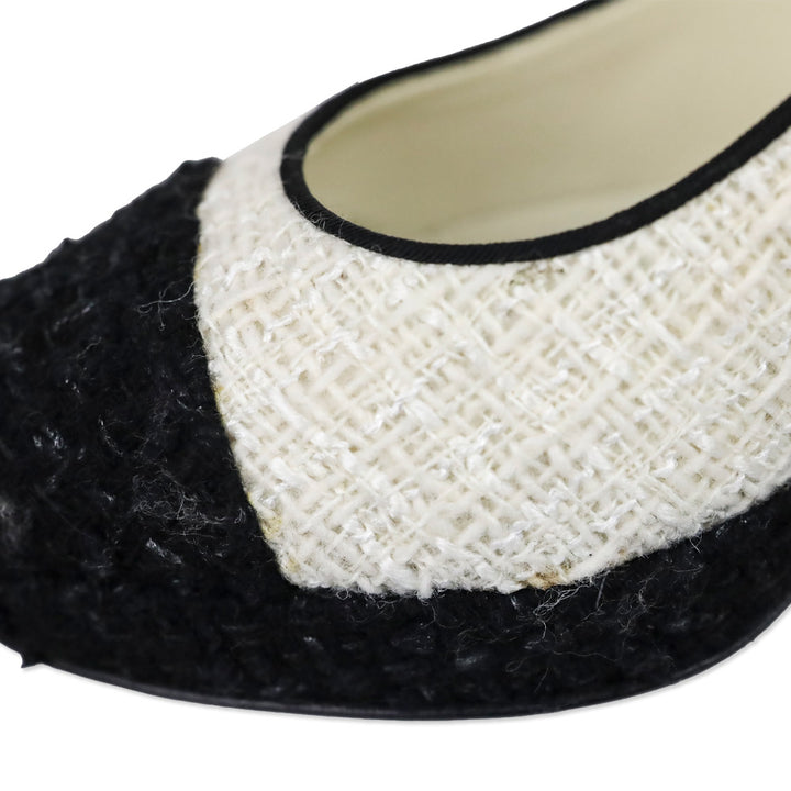 Chanel Ecru & Black Cap Toe Tweed Pumps