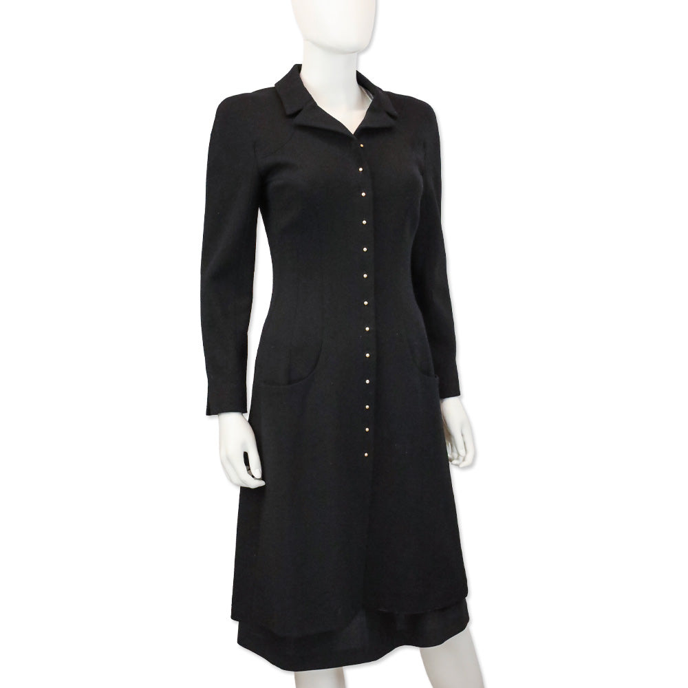 Chanel F/W 02 Black Wool Pearl Buttons Coat