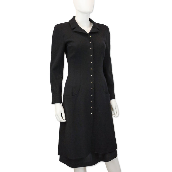 Chanel F/W 02 Black Wool Pearl Buttons Coat