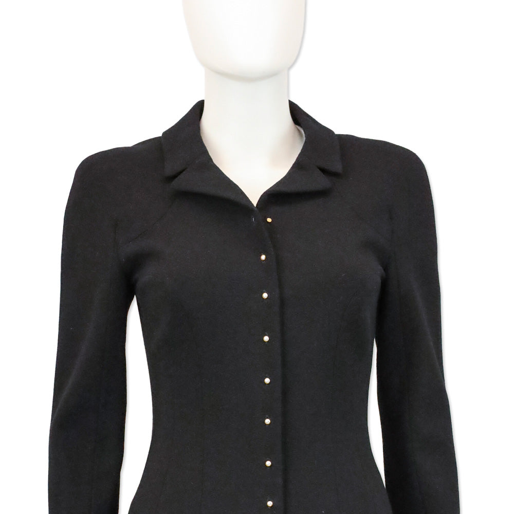 Chanel F/W 02 Black Wool Pearl Buttons Coat