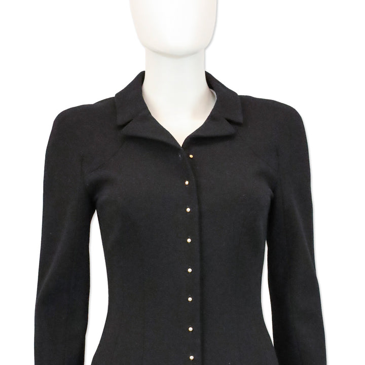 Chanel F/W 02 Black Wool Pearl Buttons Coat