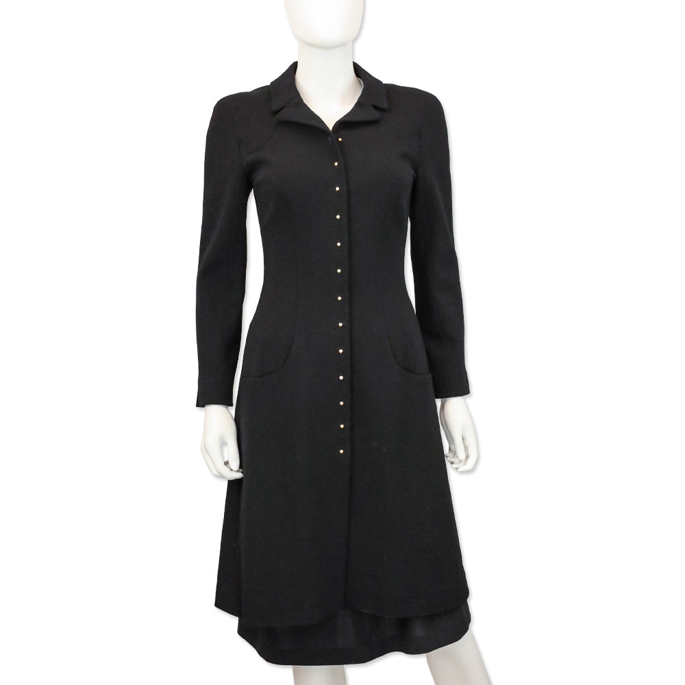 Chanel F/W 02 Black Wool Pearl Buttons Coat