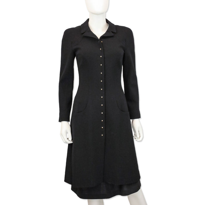 Chanel F/W 02 Black Wool Pearl Buttons Coat
