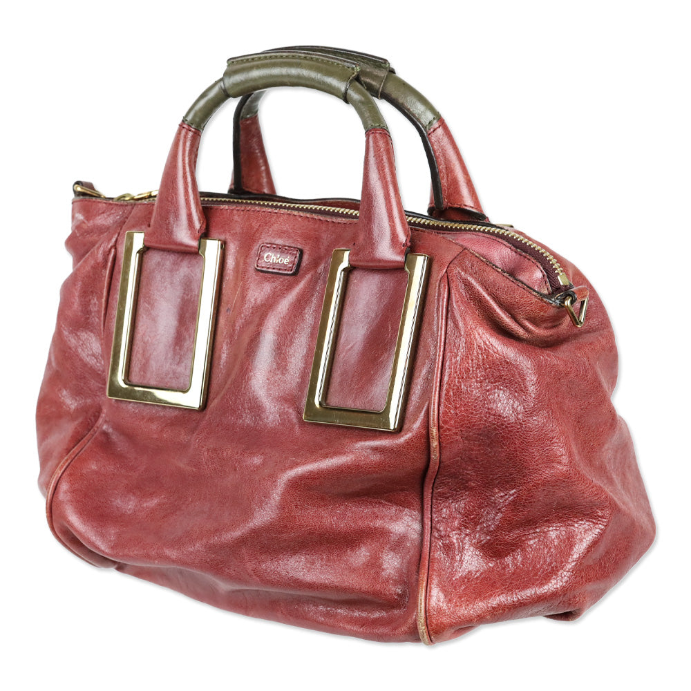 Chloé Black Current/Olive Leather Medium Ethel Satchel Bag