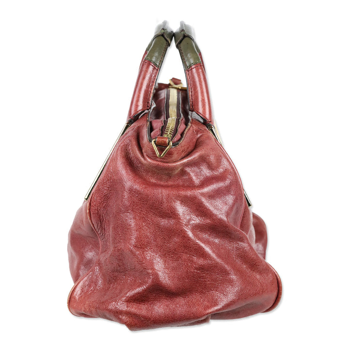 Chloé Black Current/Olive Leather Medium Ethel Satchel Bag