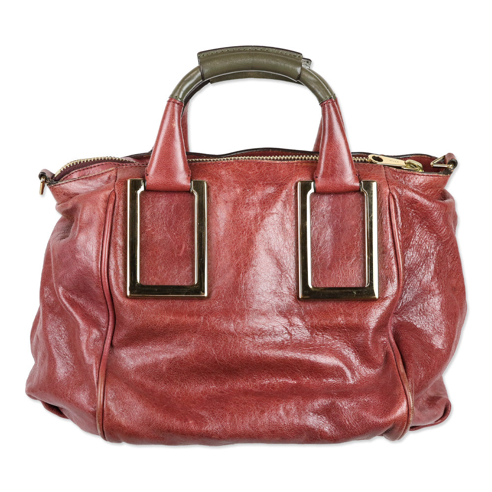 Chloé Black Current/Olive Leather Medium Ethel Satchel Bag