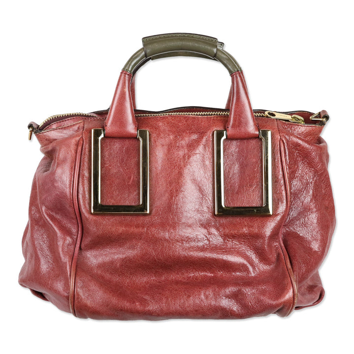 Chloé Black Current/Olive Leather Medium Ethel Satchel Bag