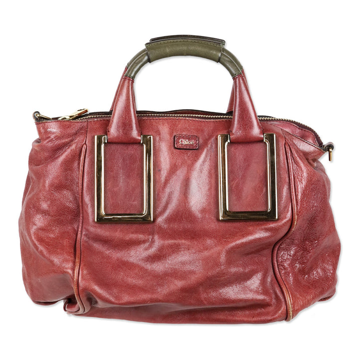 Chloé Black Current/Olive Leather Medium Ethel Satchel Bag