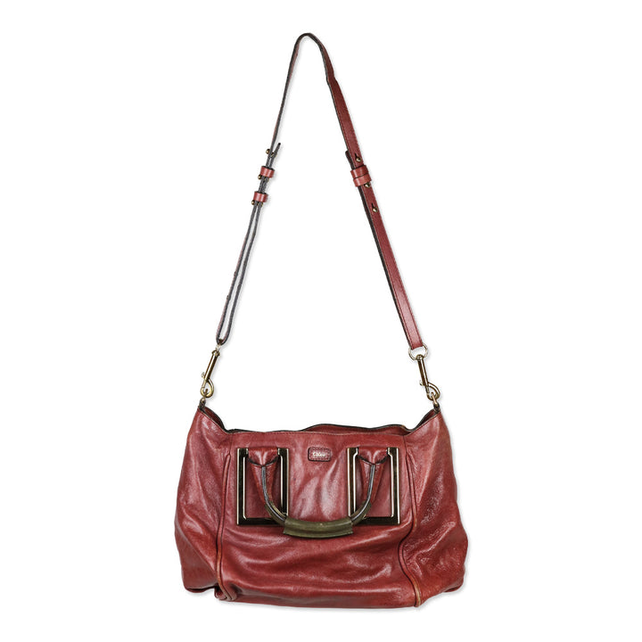 Chloé Black Current/Olive Leather Medium Ethel Satchel Bag