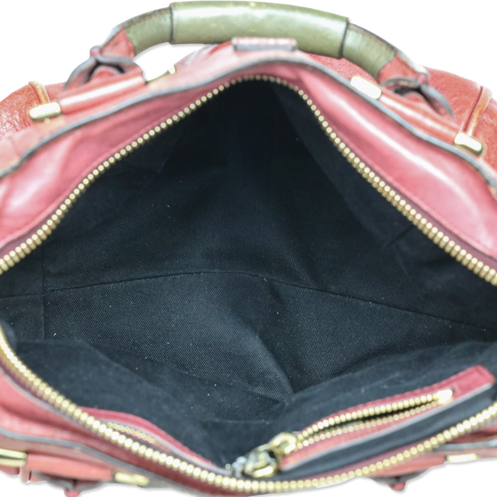 Chloé Black Current/Olive Leather Medium Ethel Satchel Bag