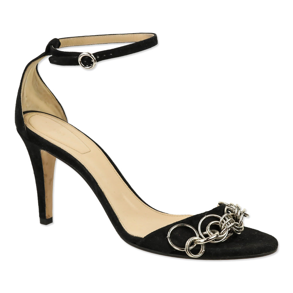 Chloé Black Suede Chain Accent Ankle-Strap Sandal