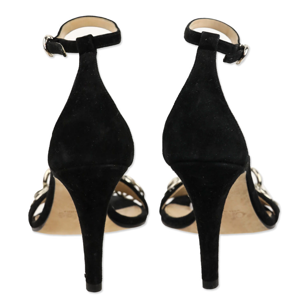 Chloé Black Suede Chain Accent Ankle-Strap Sandal