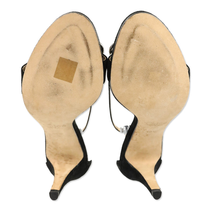 Chloé Black Suede Chain Accent Ankle-Strap Sandal