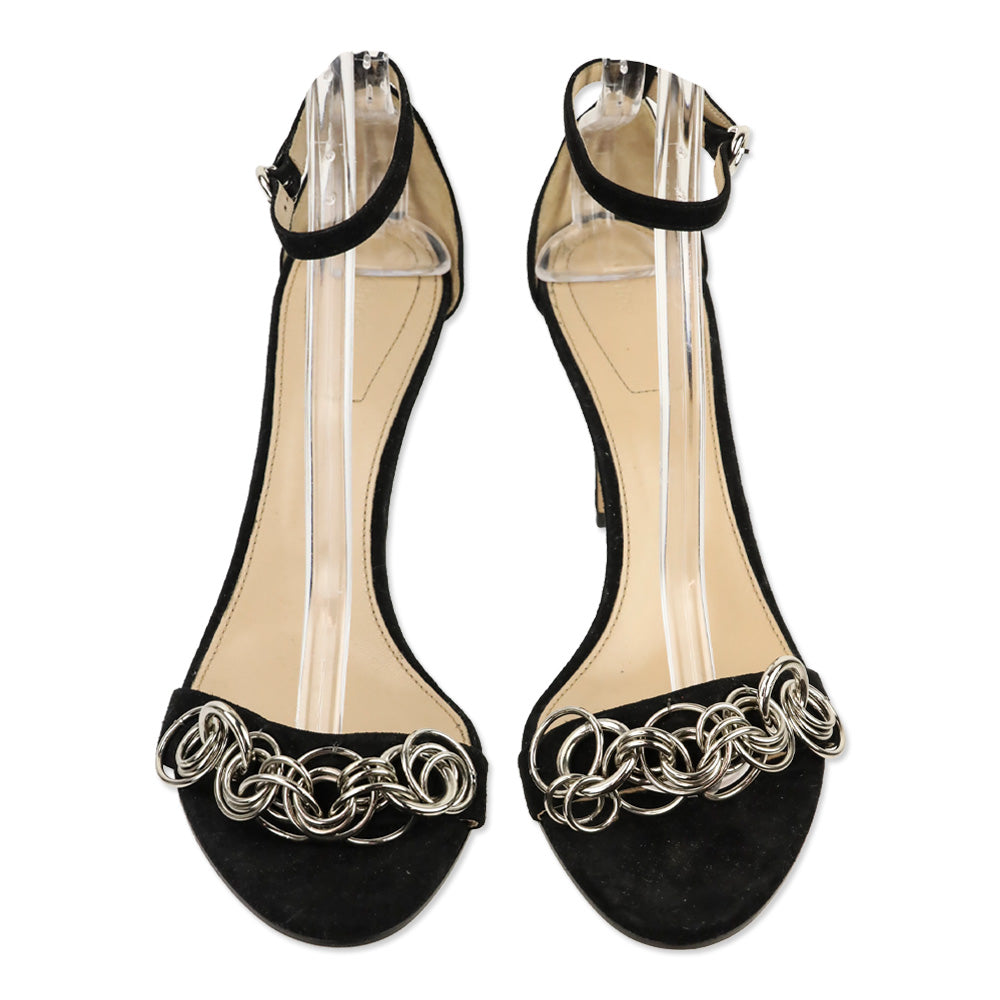 Chloé Black Suede Chain Accent Ankle-Strap Sandal