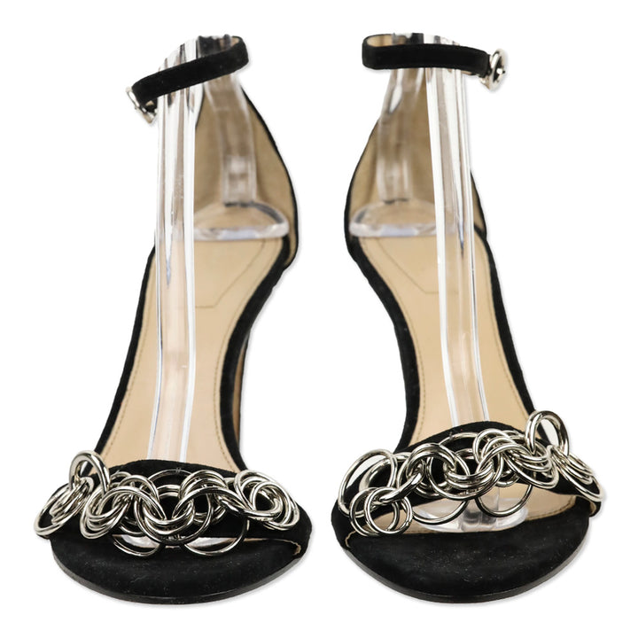 Chloé Black Suede Chain Accent Ankle-Strap Sandal
