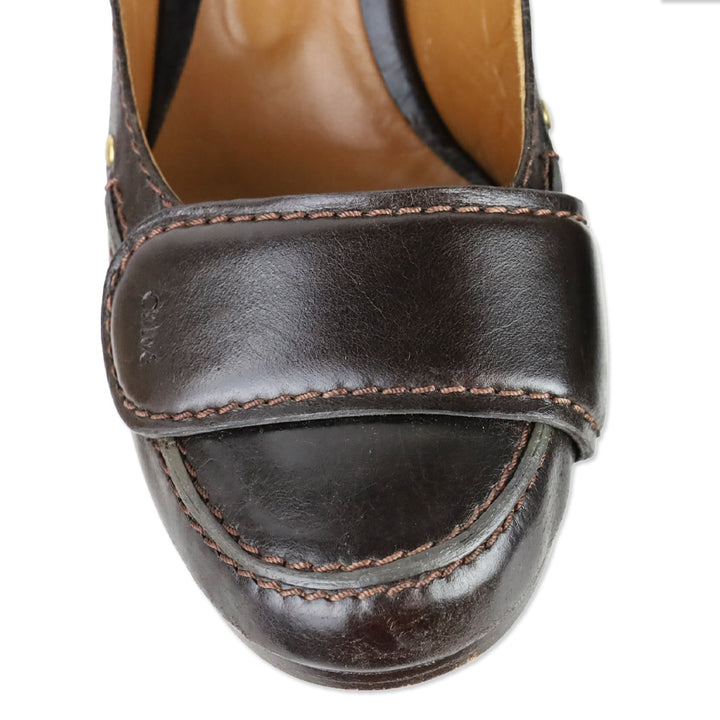 Chloé Brown Leather Strap Accent Pumps