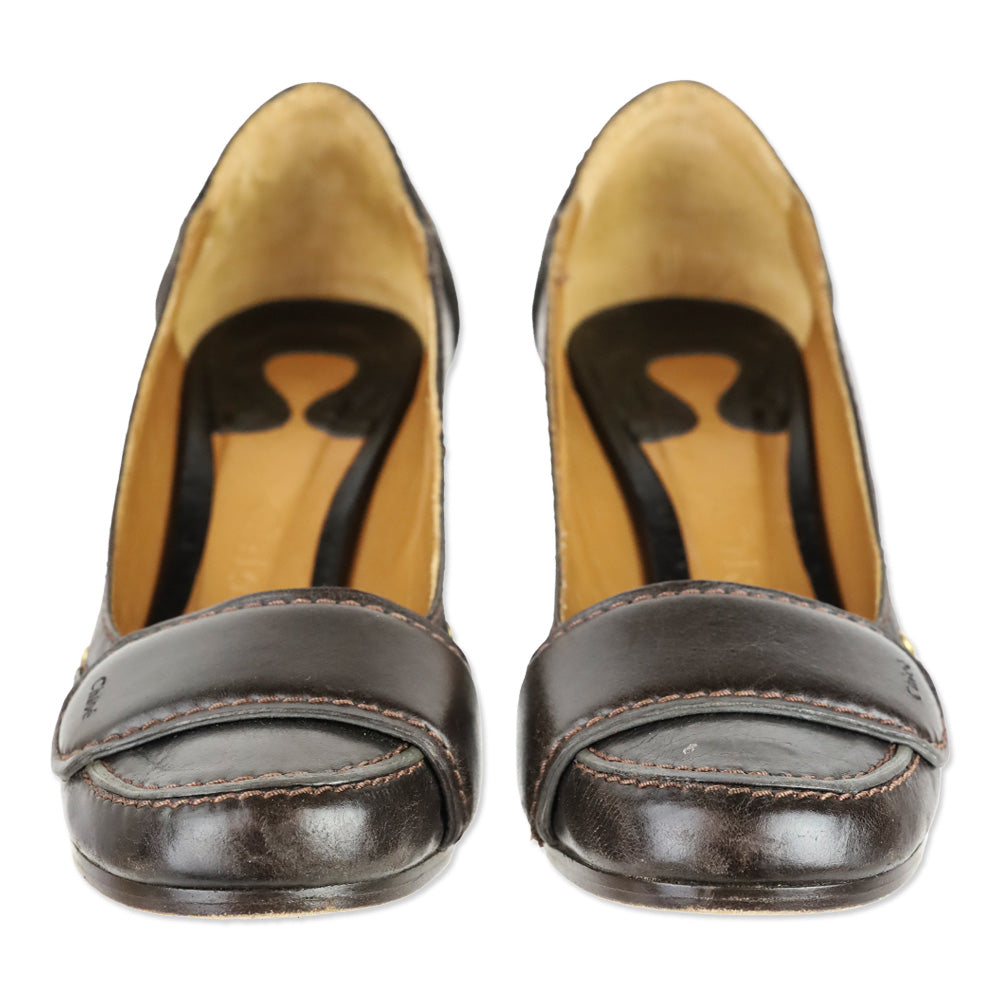 Chloé Brown Leather Strap Accent Pumps