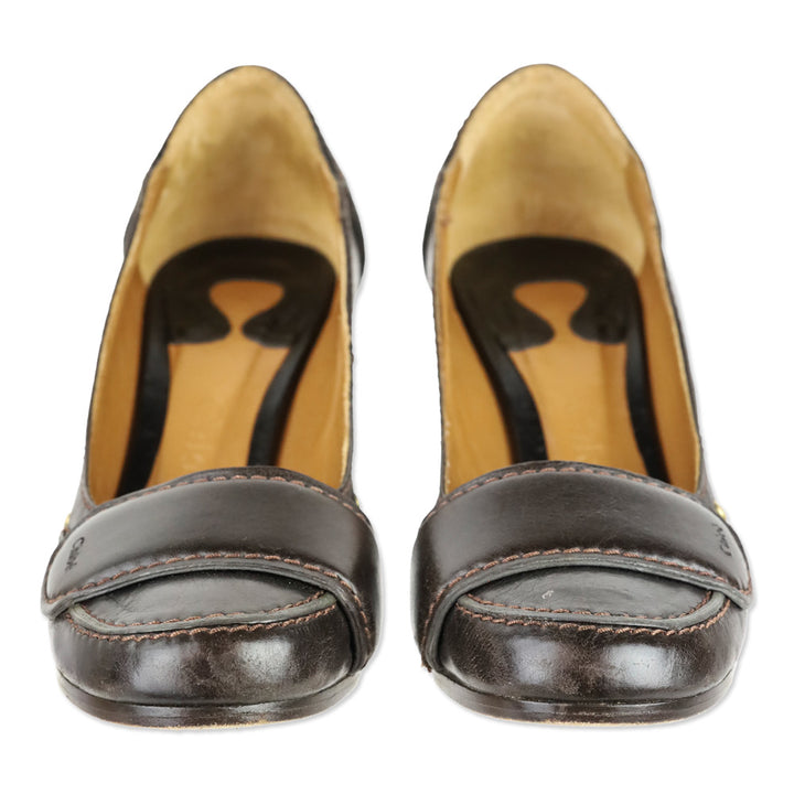 Chloé Brown Leather Strap Accent Pumps