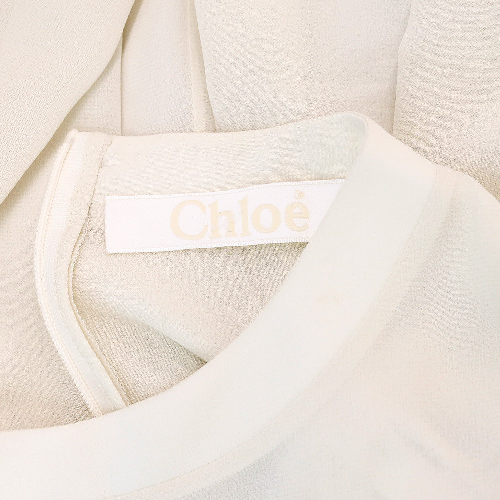 Chloé Ivory Sheer Silk Beaded Ruched Trim Blouse