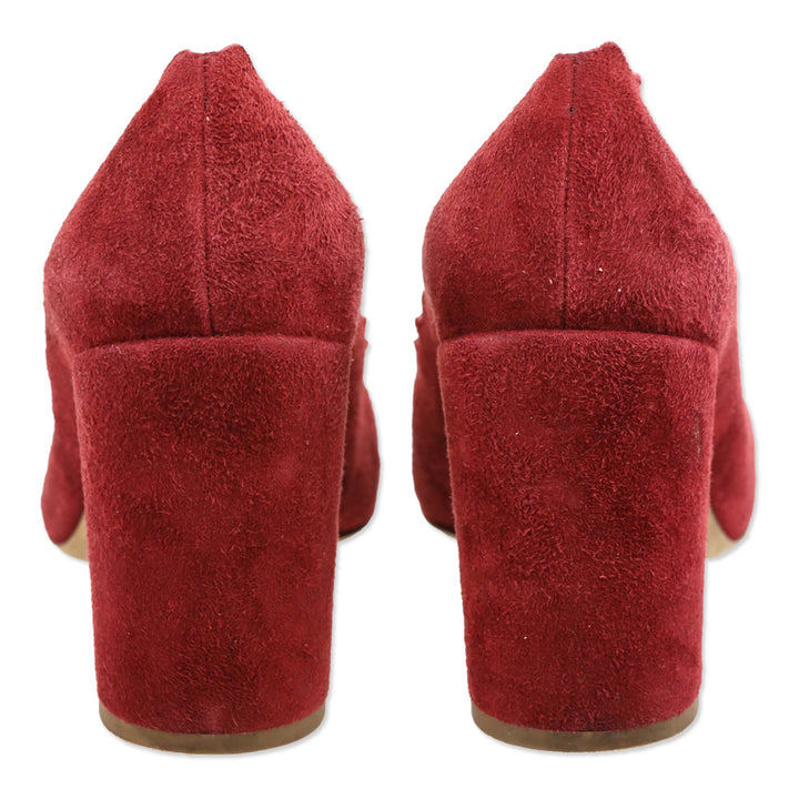 Chloé Lauren Bordeaux Suede Scalloped Block Heel Pumps