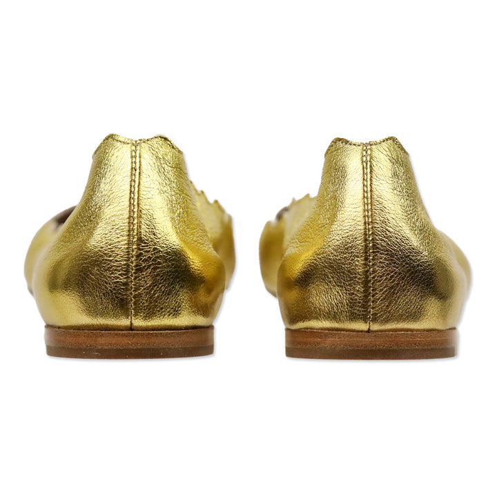 Chloé Lauren Scalloped Gold Metallic Leather Ballerina Flats