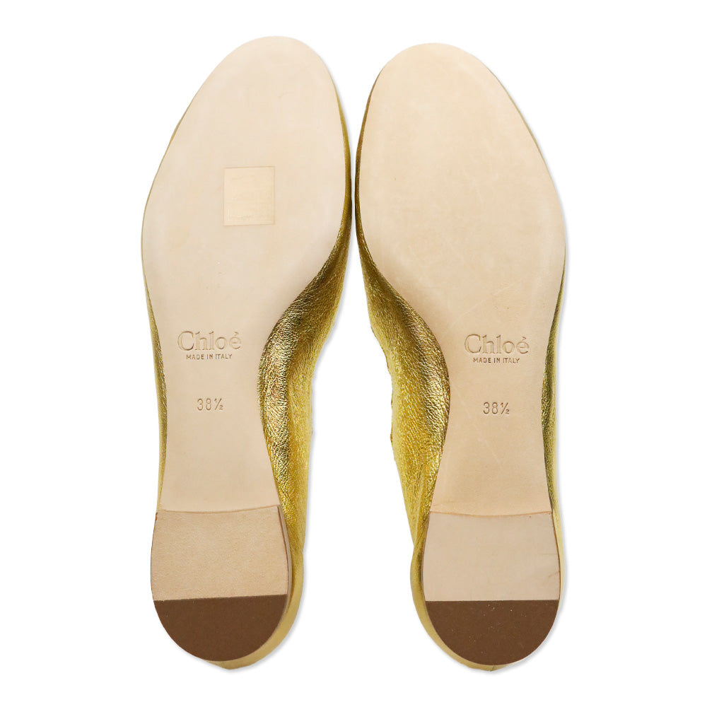 Chloé Lauren Scalloped Gold Metallic Leather Ballerina Flats