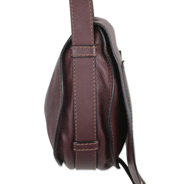 Chloé Marcie Burgundy Grained Leather Saddle Bag