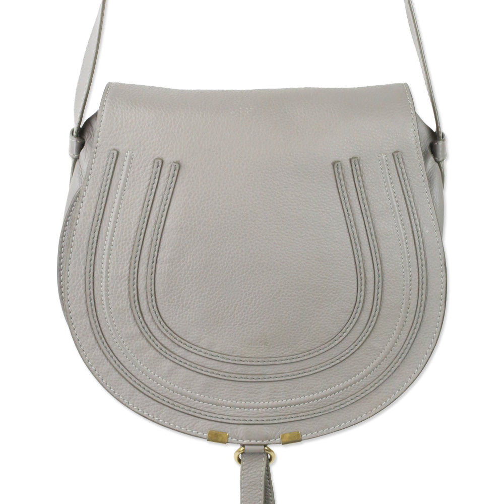 Chloé Marcie Grey Grained Leather Saddle Bag