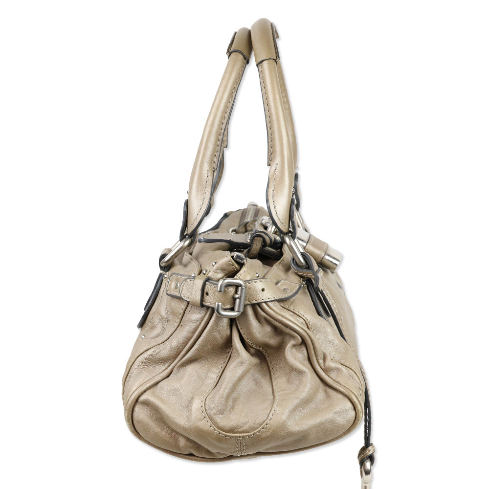 Chloé Metallic Beige Leather Paddington Bag