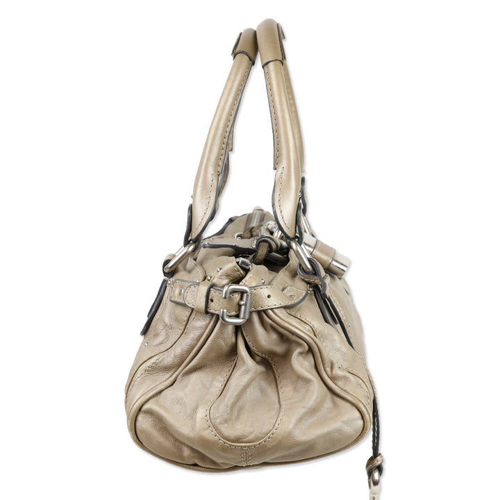 Chloé Metallic Beige Leather Paddington Bag